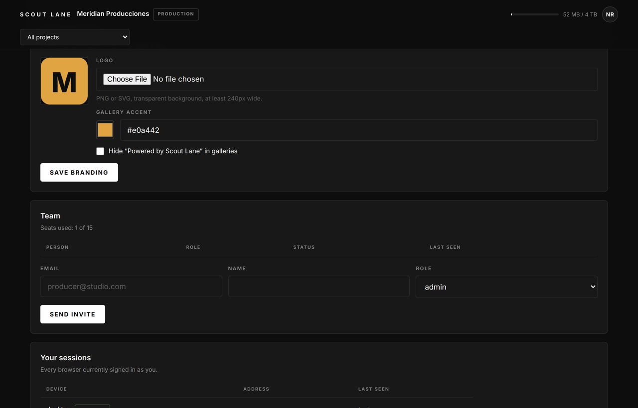 Workspace settings with the Team section.
